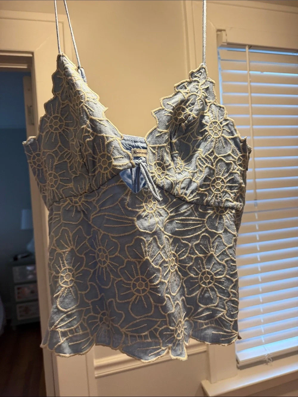 Abercrombie & Fitch Set: Blue Mini Skirt with Cream Floral Lace and matching top